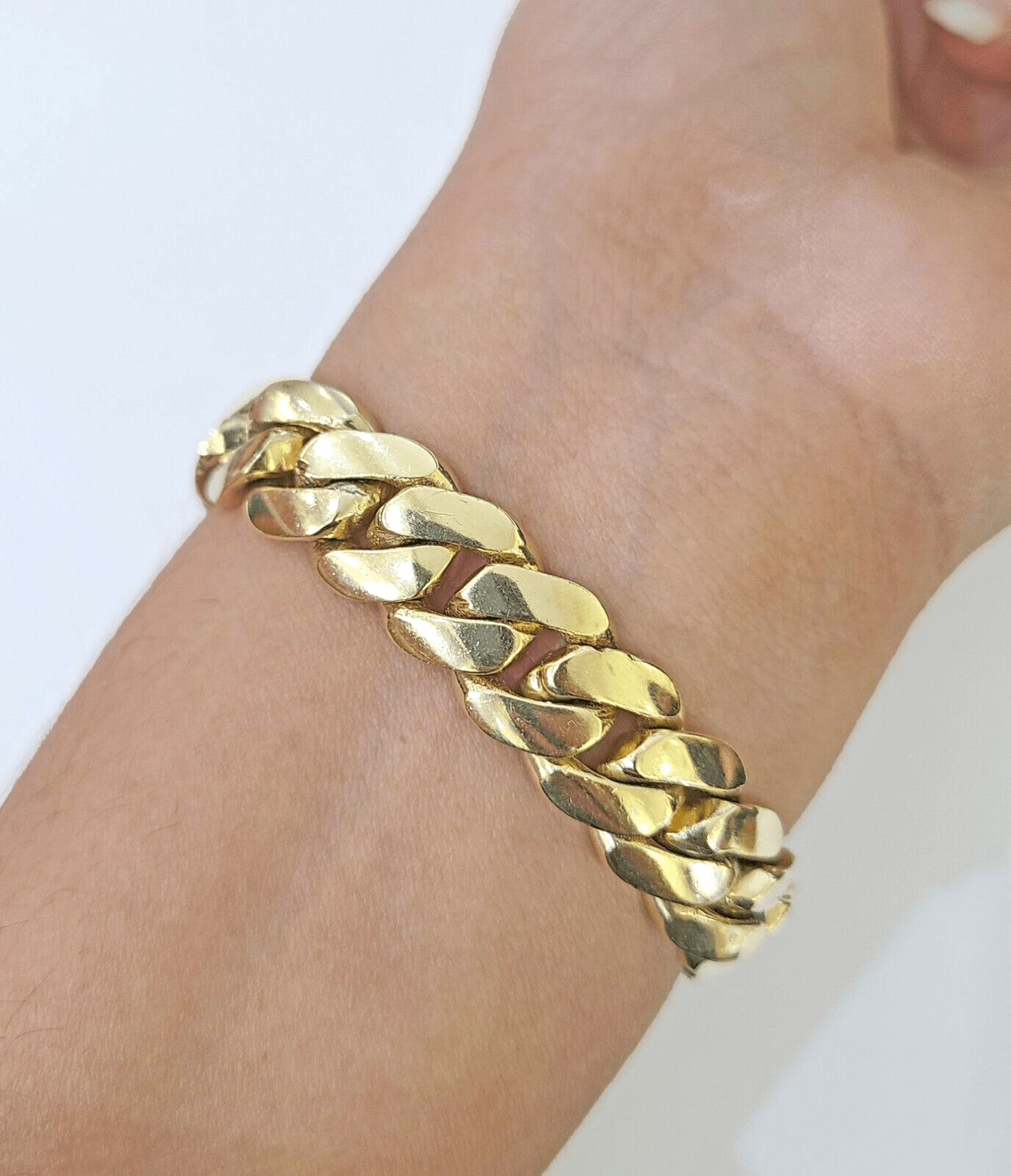 14K Solid Yellow Gold Miami Cuban Bracelet Box Clasp 7.5" Inch 12mm Link - Reva Jeweler