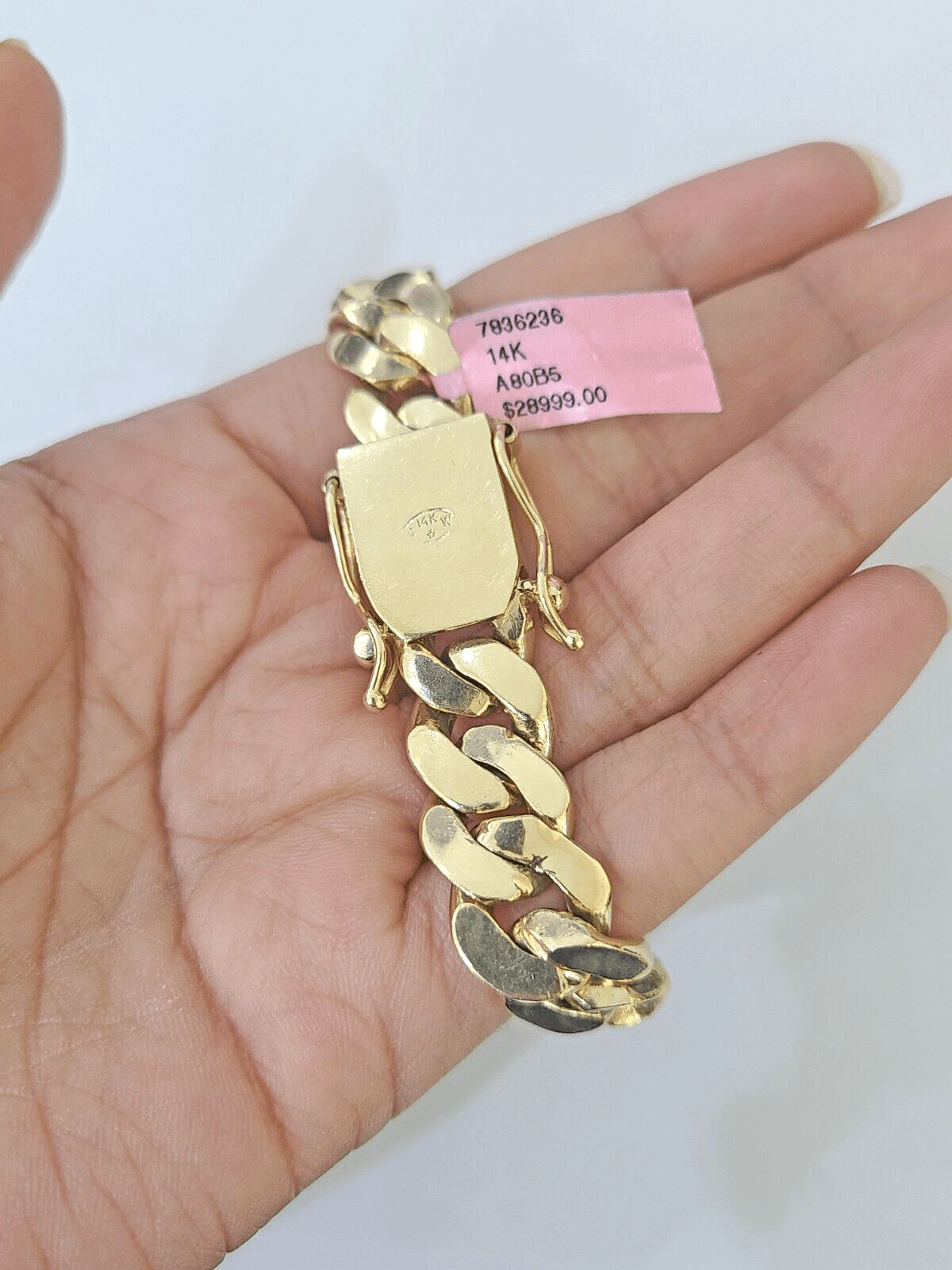 14K Solid Yellow Gold Miami Cuban Bracelet Box Clasp 7.5" Inch 12mm Link - Reva Jeweler
