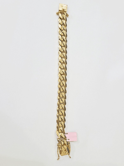 14K Solid Yellow Gold Miami Cuban Bracelet Box Clasp 7.5" Inch 12mm Link - Reva Jeweler