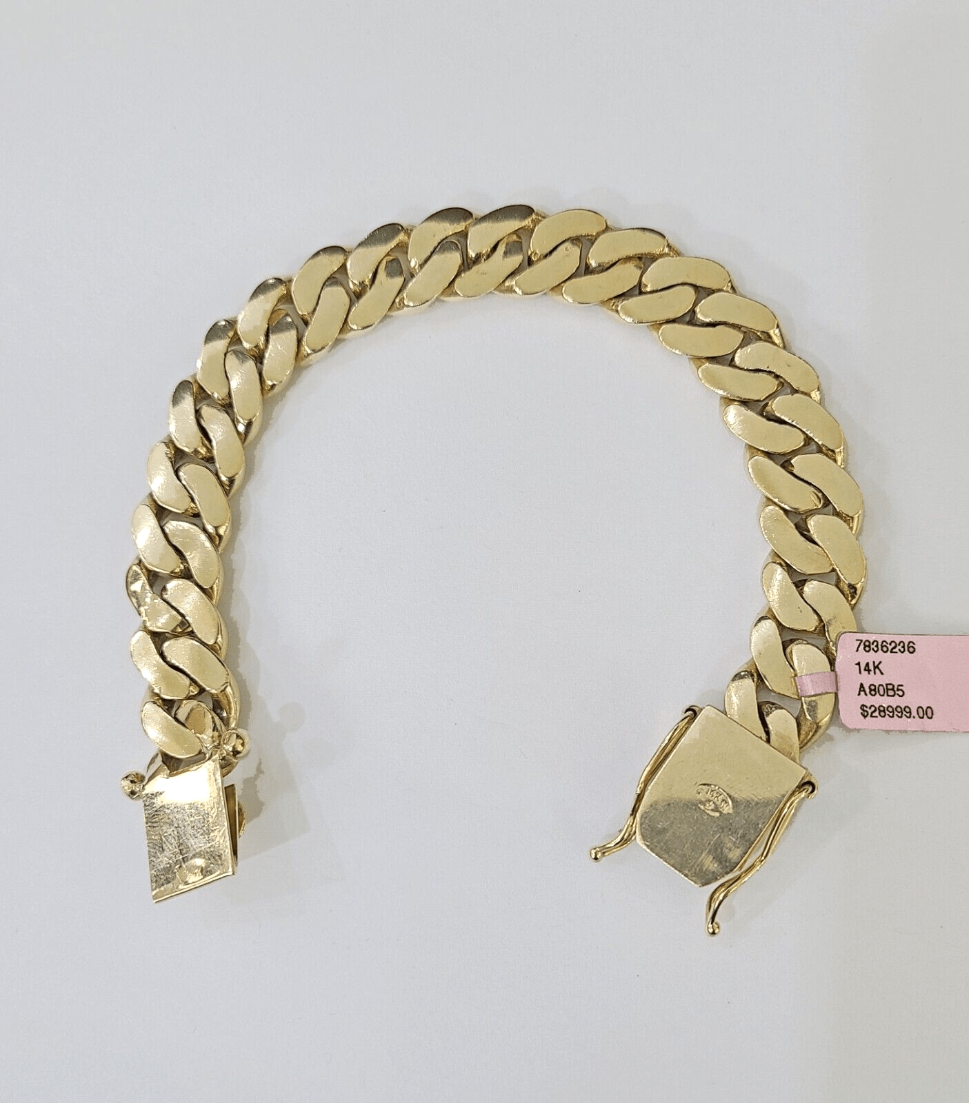 14K Solid Yellow Gold Miami Cuban Bracelet Box Clasp 7.5" Inch 12mm Link - Reva Jeweler
