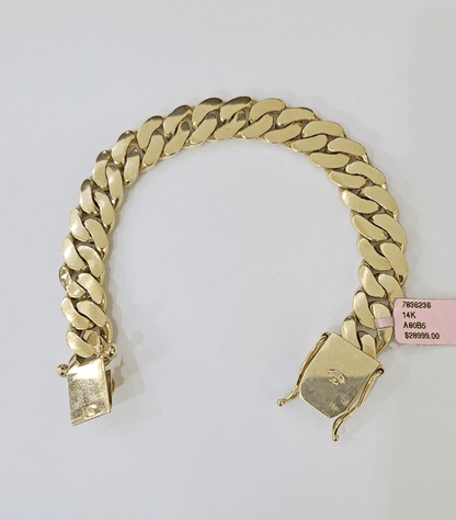 14K Solid Yellow Gold Miami Cuban Bracelet Box Clasp 7.5" Inch 12mm Link - Reva Jeweler