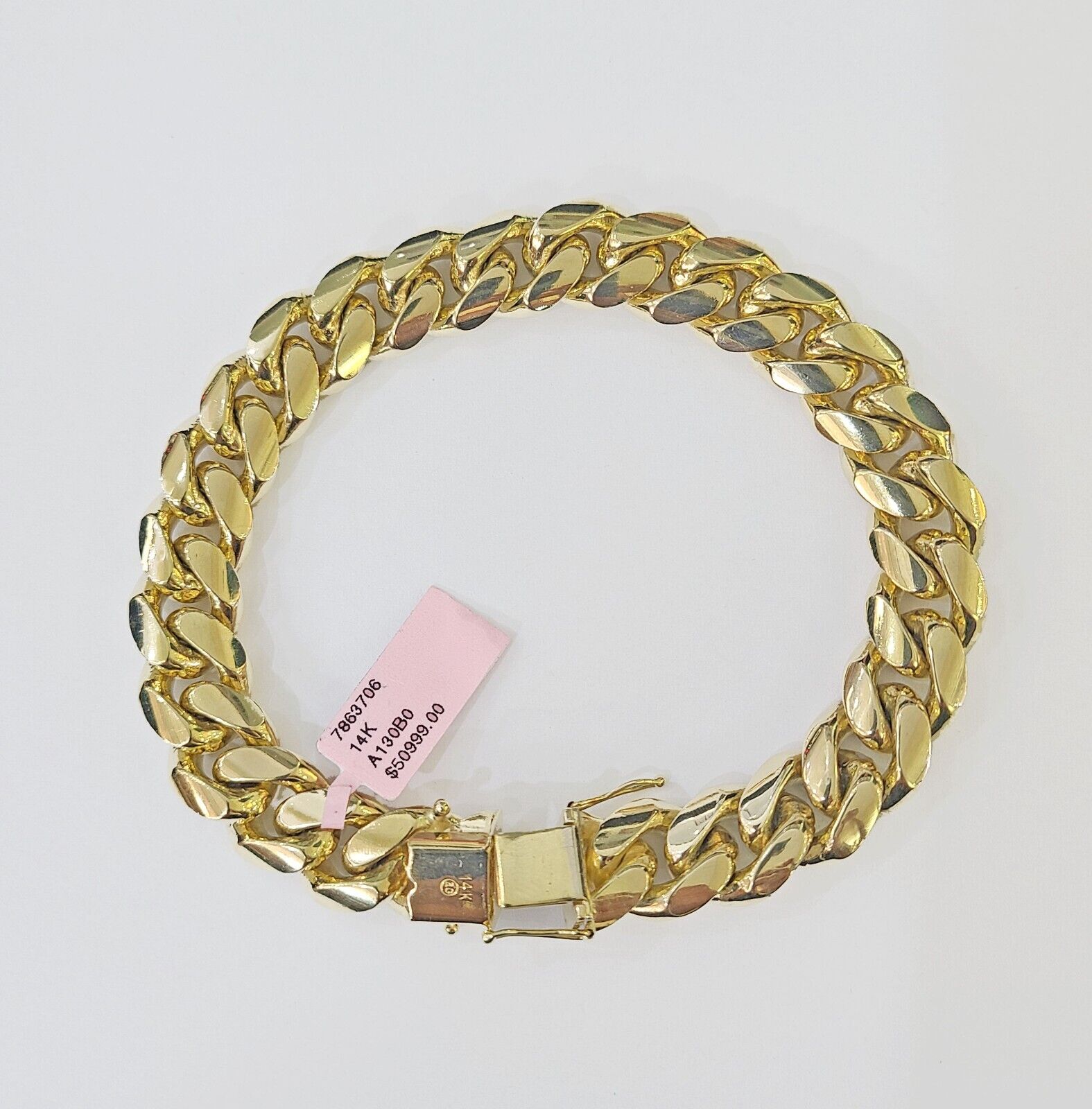 14K Solid Yellow Gold Miami Cuban Bracelet Box Clasp 8 Inch 13mm Link HEAVY - GoldenlinQ
