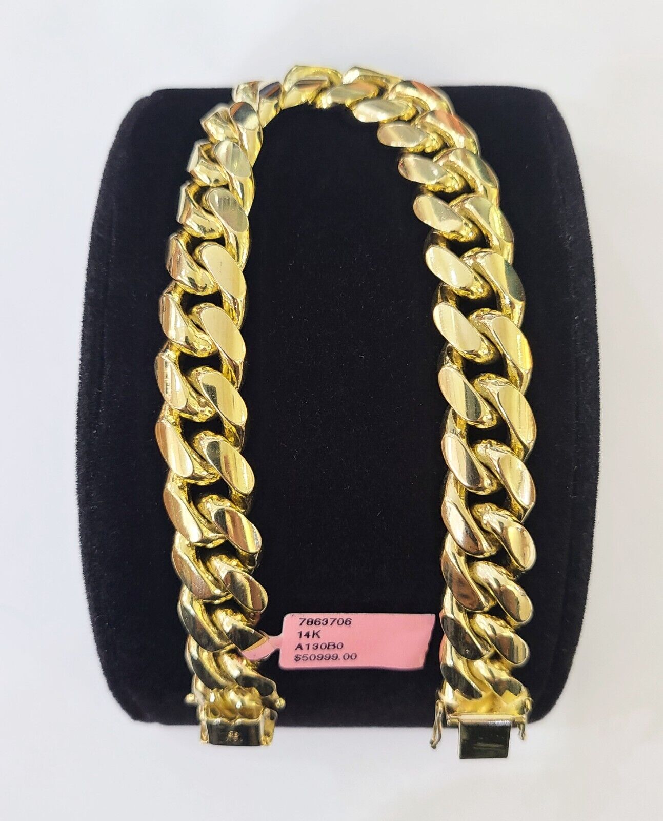 14K Solid Yellow Gold Miami Cuban Bracelet Box Clasp 9.5" Inch 13mm Link - Reva Jeweler
