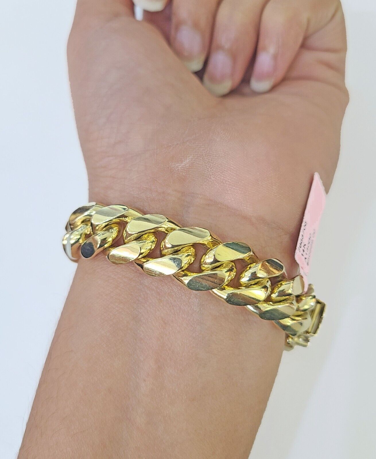 14K Solid Yellow Gold Miami Cuban Bracelet Box Clasp 9.5" Inch 13mm Link - Reva Jeweler