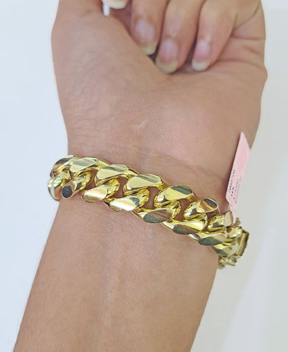 14K Solid Yellow Gold Miami Cuban Bracelet Box Clasp 9.5" Inch 13mm Link - Reva Jeweler