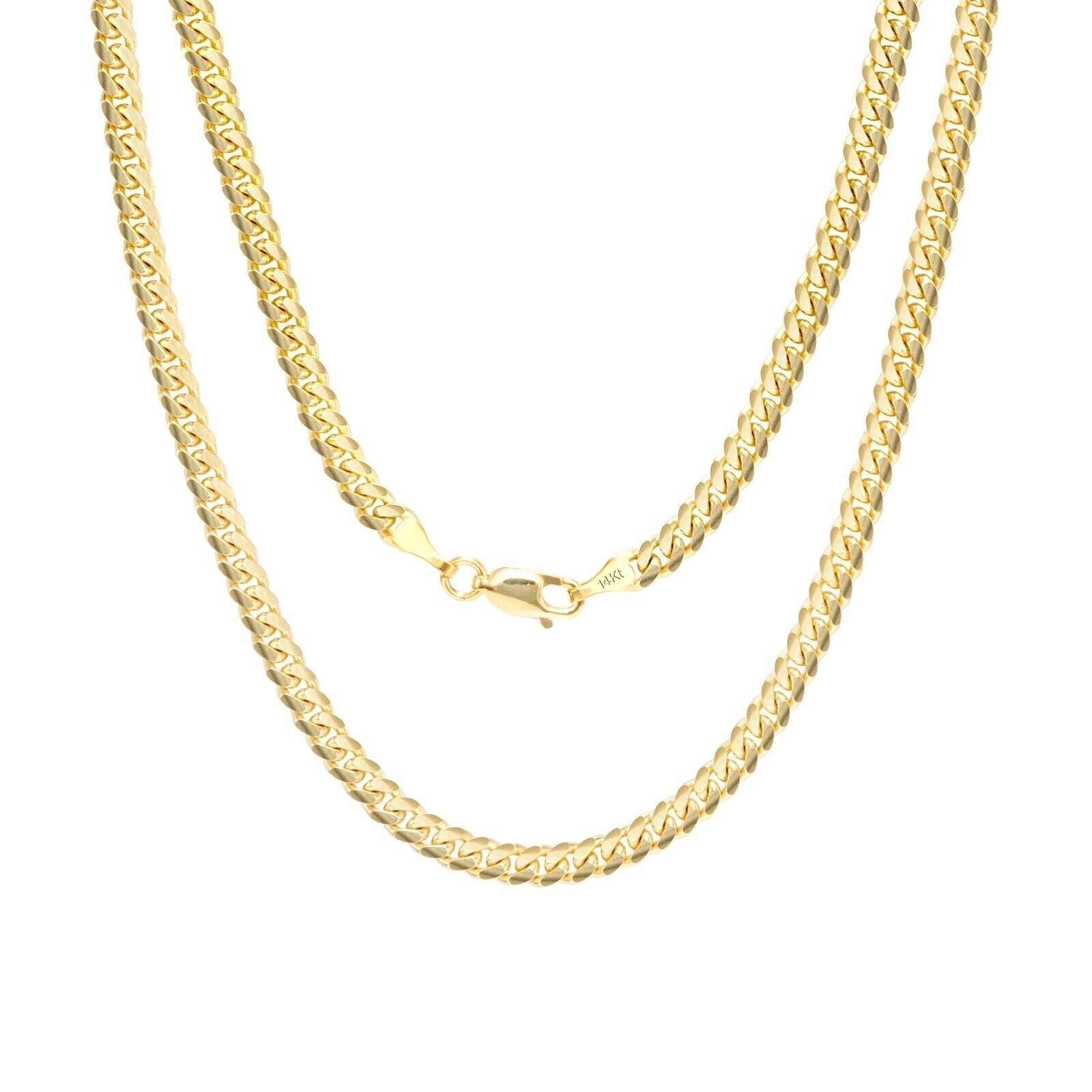 14k Solid Yellow Gold Miami Cuban Link Chain 5mm 30" Necklace 14kt Lobster Lock - GoldenlinQ