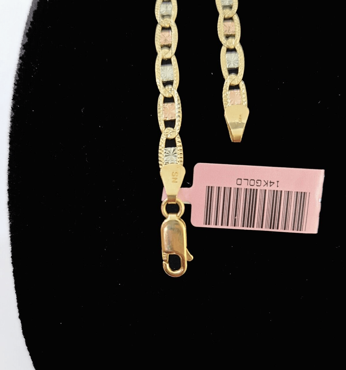 14k valentino Trio Gold Women's Link Bracelet 7.5" inches 4mm Diamond Cuts - Reva Jeweler
