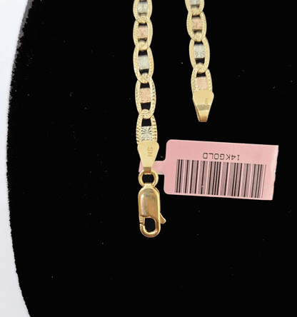 14k valentino Trio Gold Women's Link Bracelet 7.5" inches 4mm Diamond Cuts - Reva Jeweler