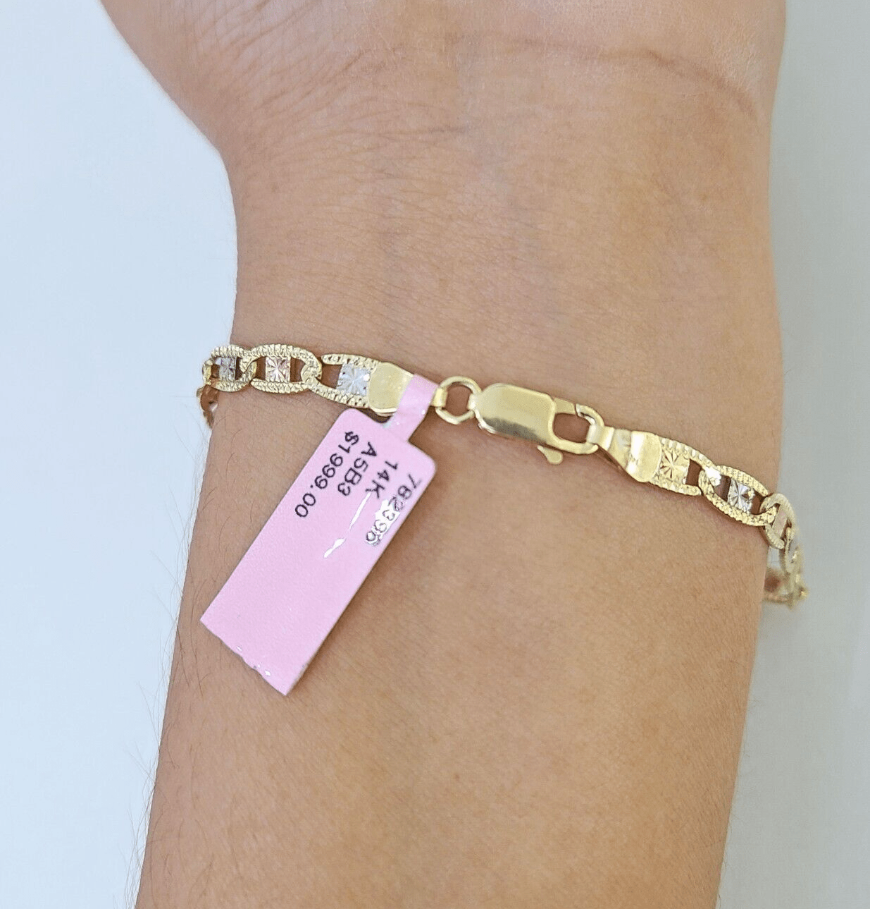 14k valentino Trio Gold Women's Link Bracelet 7.5" inches 4mm Diamond Cuts - Reva Jeweler