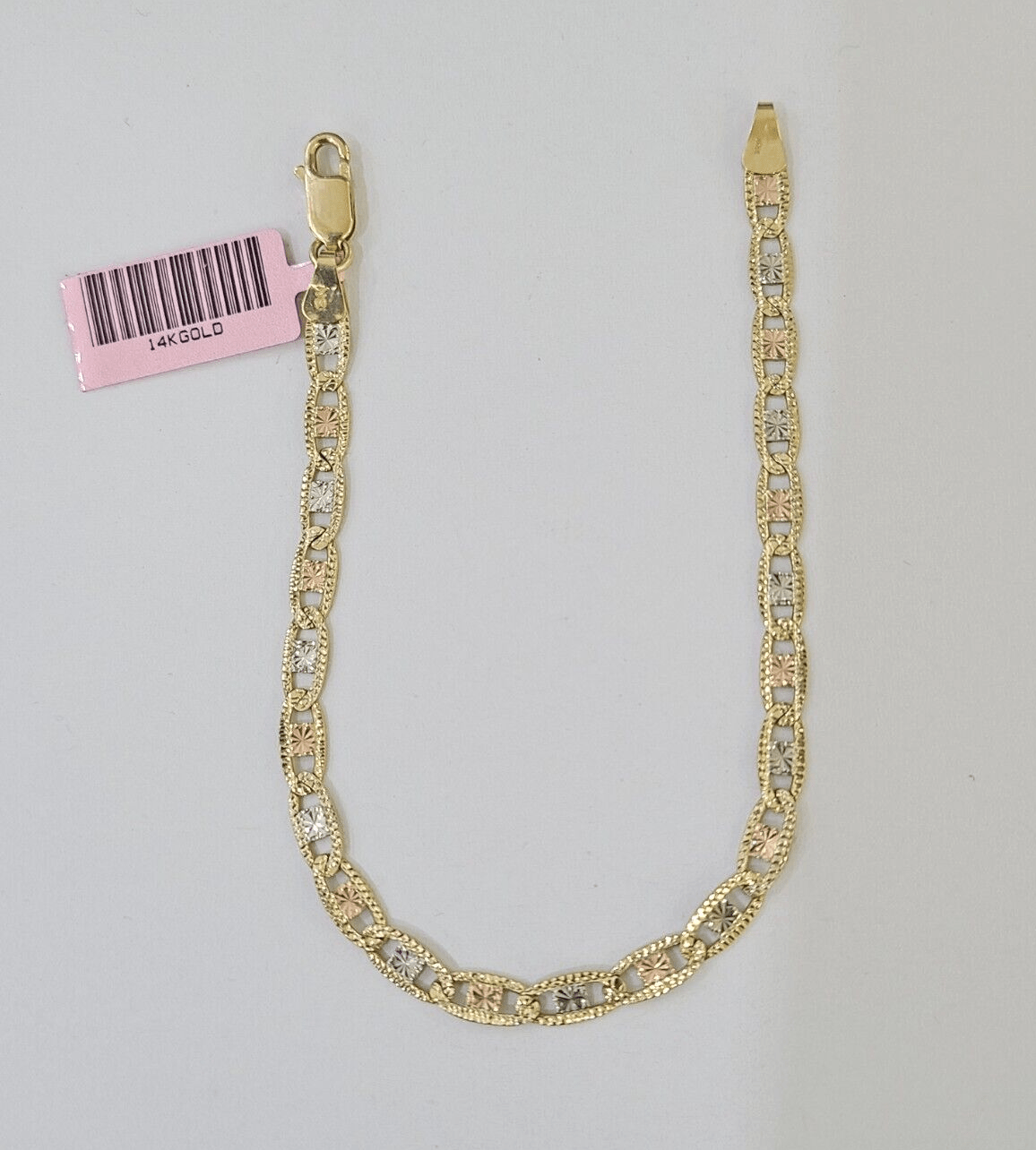 14k valentino Trio Gold Women's Link Bracelet 7.5" inches 4mm Diamond Cuts - Reva Jeweler