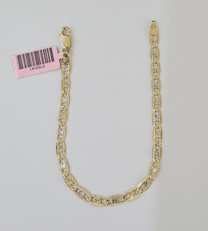 14k valentino Trio Gold Women's Link Bracelet 7.5" inches 4mm Diamond Cuts - Reva Jeweler