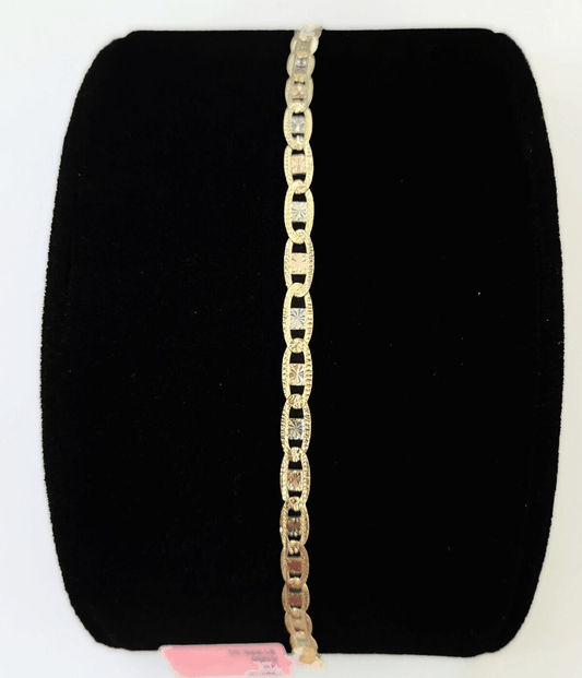14k valentino Trio Gold Women's Link Bracelet 7.5" inches 4mm Diamond Cuts - Reva Jeweler