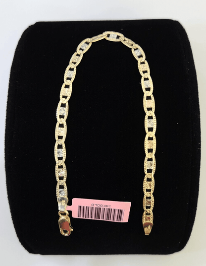 14k valentino Trio Gold Women's Link Bracelet 7.5" inches 4mm Diamond Cuts - Reva Jeweler