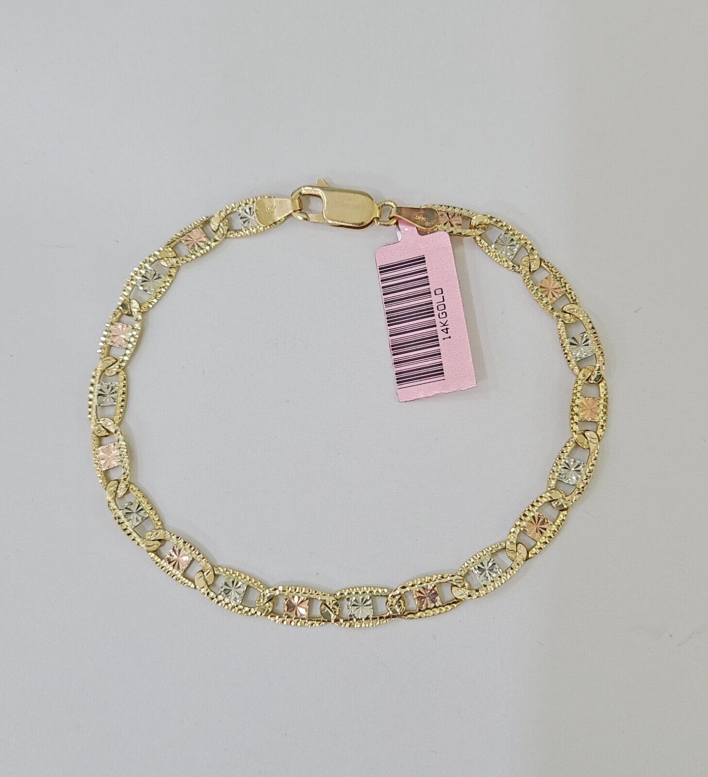 14k valentino Trio Gold Women's Link Bracelet 8" inches 5mm Diamond Cuts - Reva Jeweler