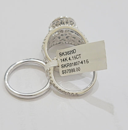 14k White Gold Diamond Ring & Band Ladies 4CTW Wedding Engagement Solid REAL - Reva Jeweler