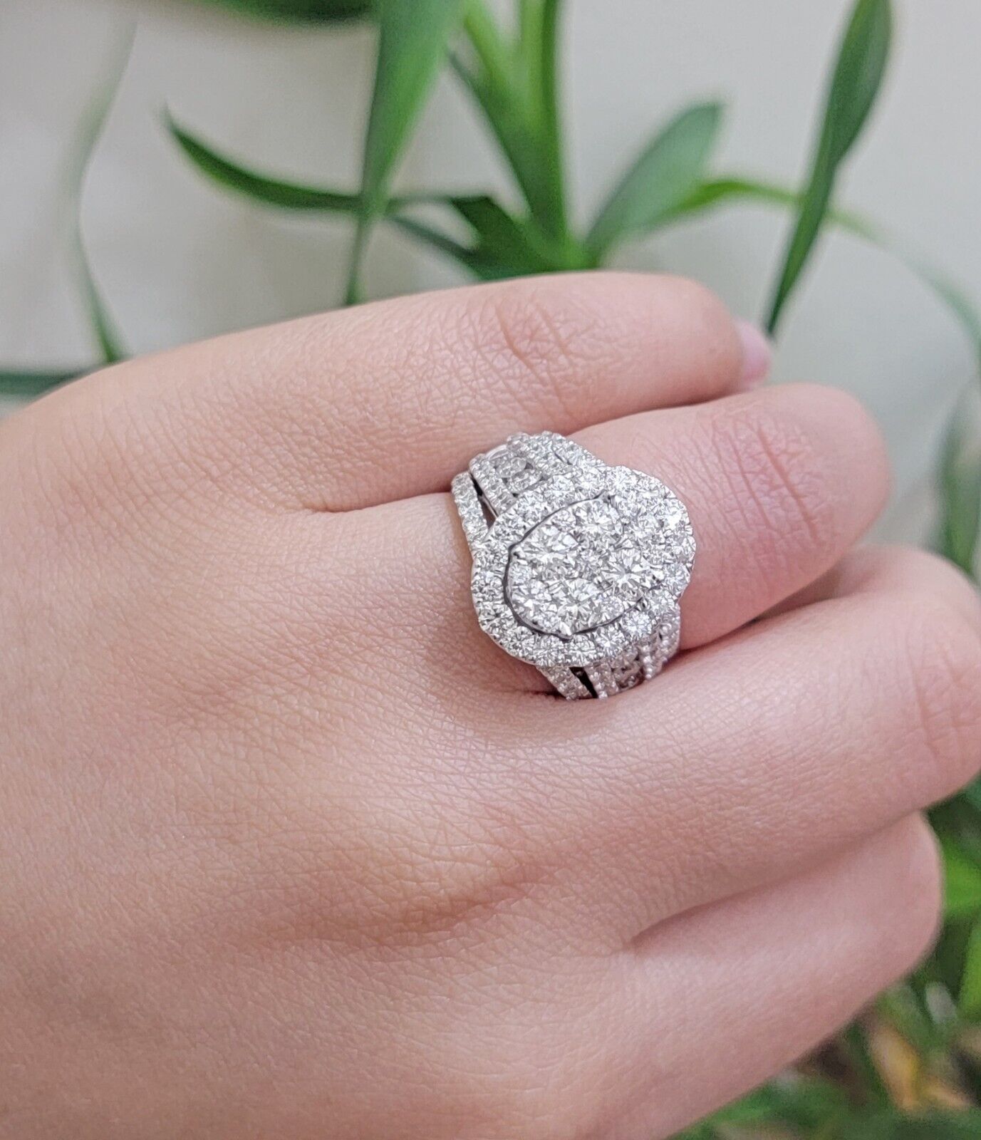 14k White Gold Diamond Ring & Band Ladies 4CTW Wedding Engagement Solid REAL - Reva Jeweler