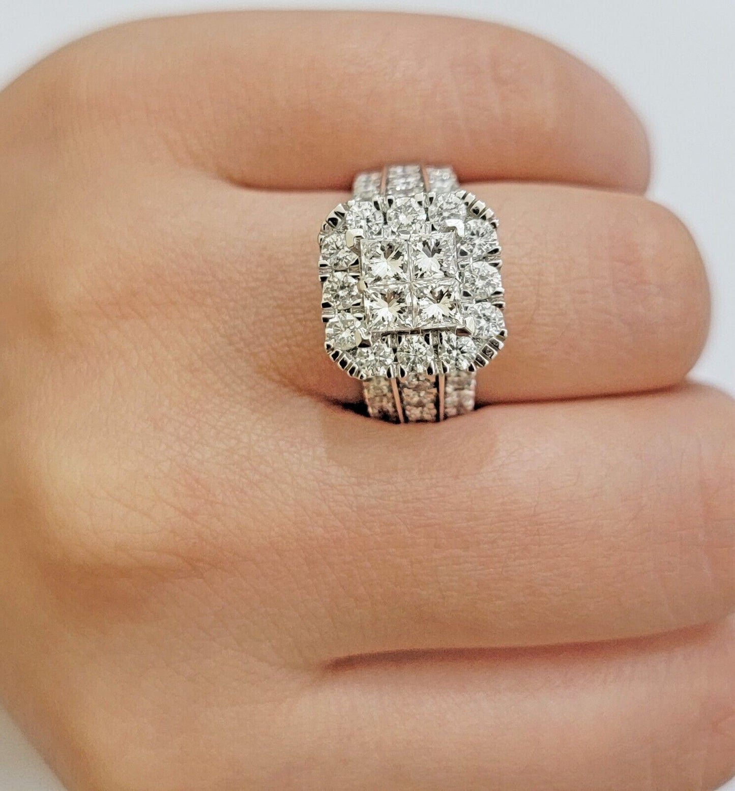 14k White Gold Diamond Ring Ladies 3CT Wedding Engagement Women Solid Band REAL - Reva Jeweler