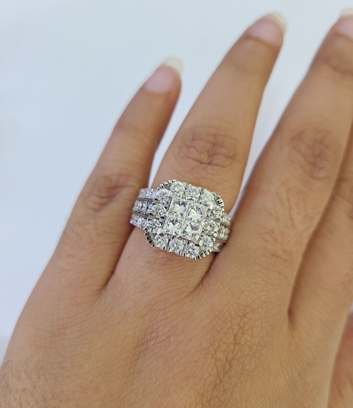 14k White Gold Diamond Ring Ladies Size 7 Engagement Weding Real Genuine - Reva Jeweler