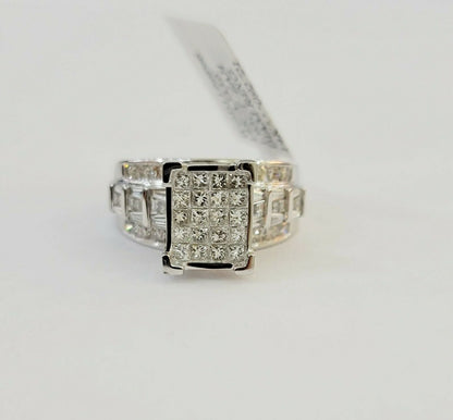 14k white Gold Ladies Ring 2 CT Diamond Princess Cut, Baguette, Round, REAL 14kt - Reva Jeweler