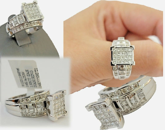 14k white Gold Ladies Ring 2 CT Diamond Princess Cut, Baguette, Round, REAL 14kt - Reva Jeweler