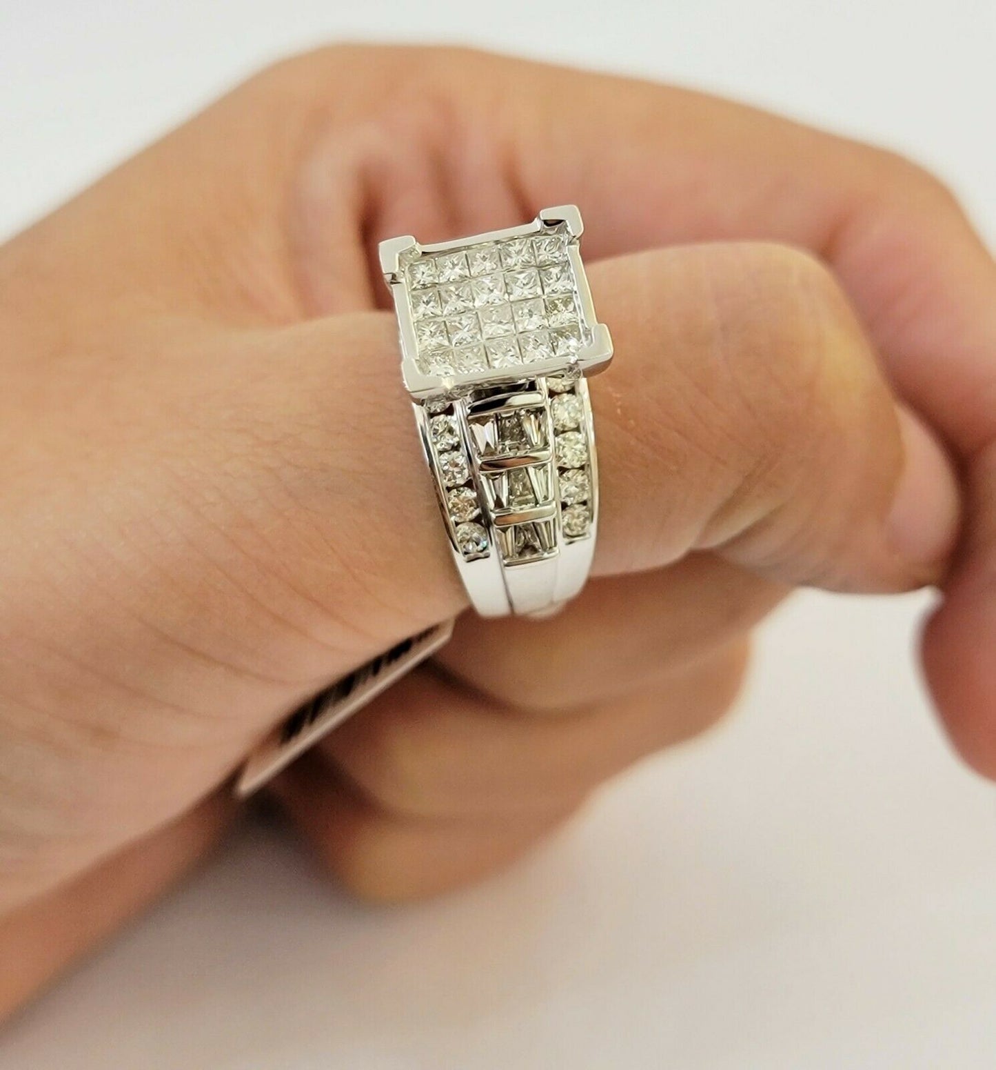 14k white Gold Ladies Ring 2 CT Diamond Princess Cut, Baguette, Round, REAL 14kt - Reva Jeweler