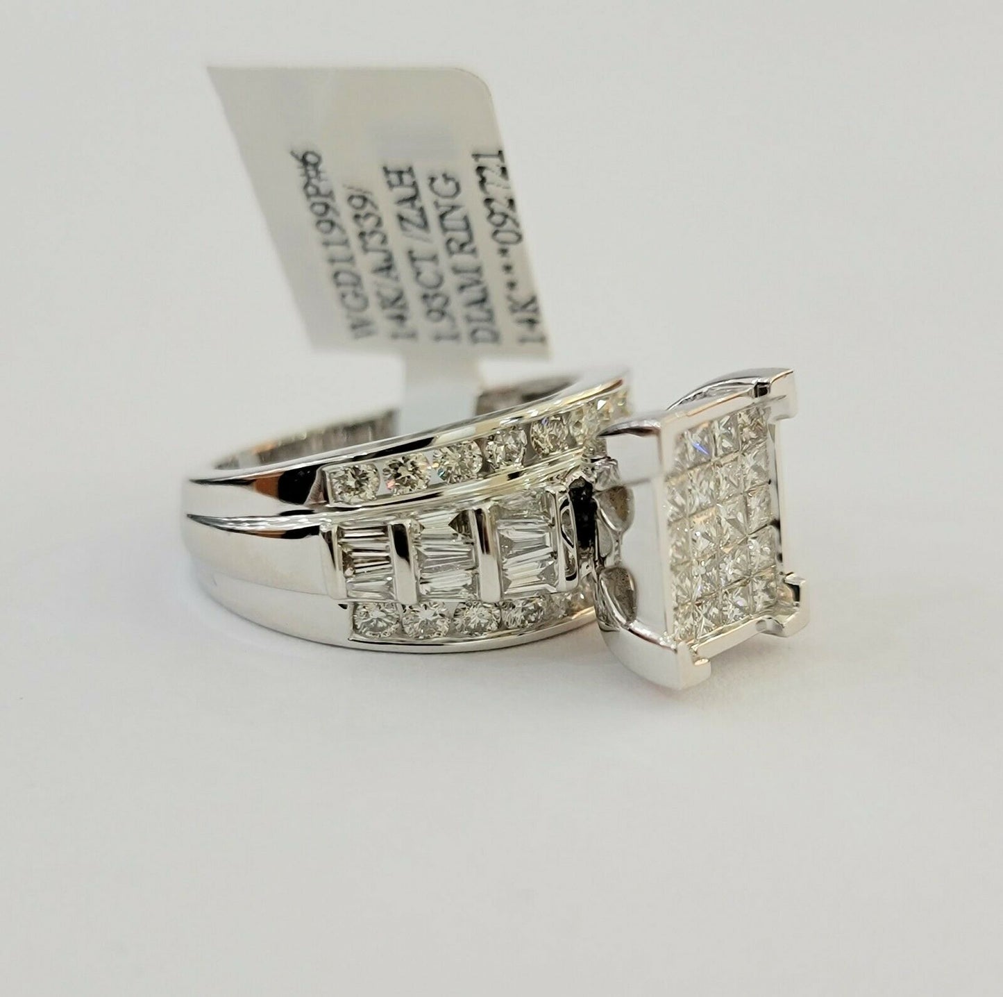 14k white Gold Ladies Ring 2 CT Diamond Princess Cut, Baguette, Round, REAL 14kt - Reva Jeweler
