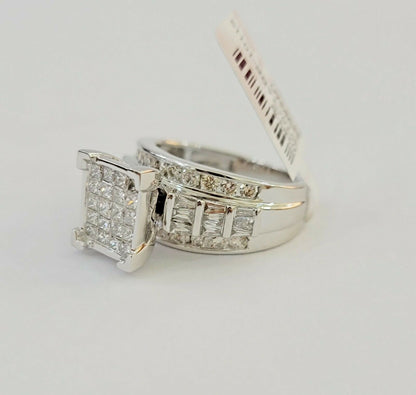 14k white Gold Ladies Ring 2 CT Diamond Princess Cut, Baguette, Round, REAL 14kt - Reva Jeweler