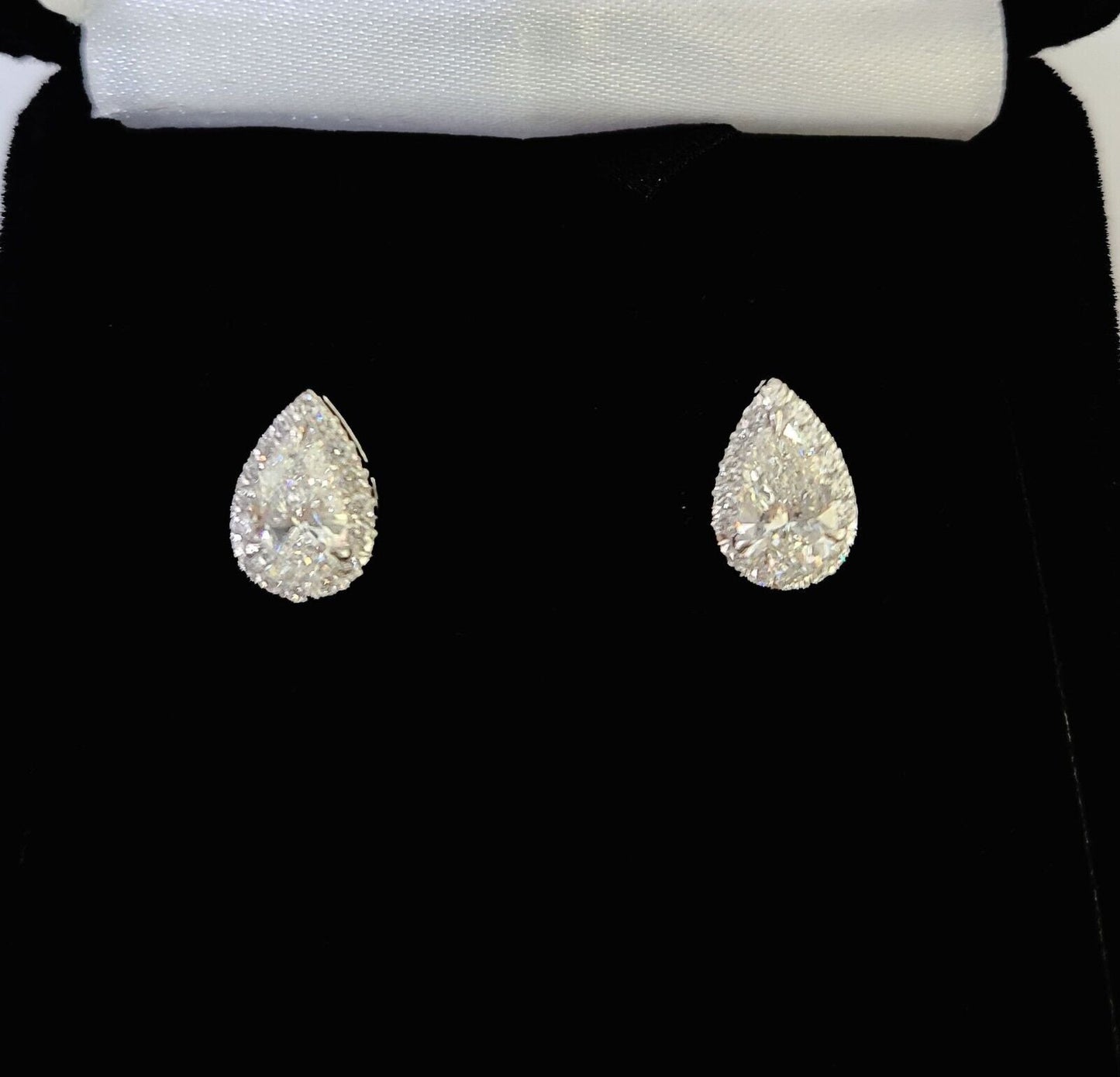 14k White gold Pear Earrings Diamond screw - back Lab Created Women Men Studs - Reva Jeweler