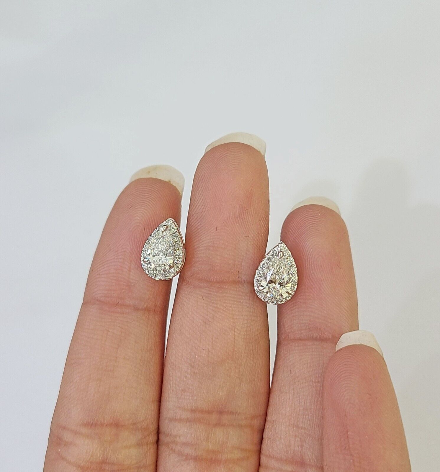 14k White gold Pear Earrings Diamond screw - back Lab Created Women Men Studs - Reva Jeweler