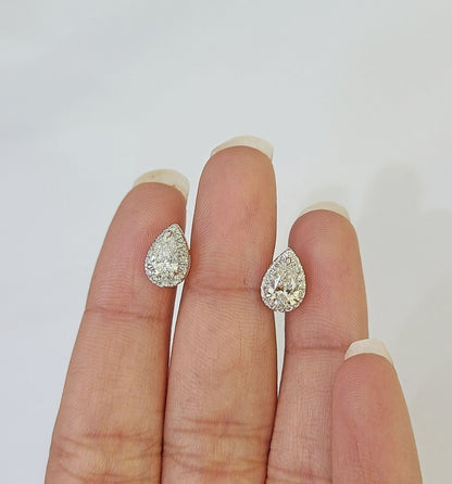 14k White gold Pear Earrings Diamond screw - back Lab Created Women Men Studs - Reva Jeweler