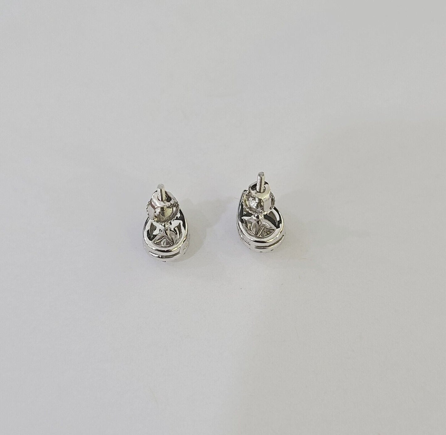 14k White gold Pear Earrings Diamond screw - back Lab Created Women Men Studs - Reva Jeweler
