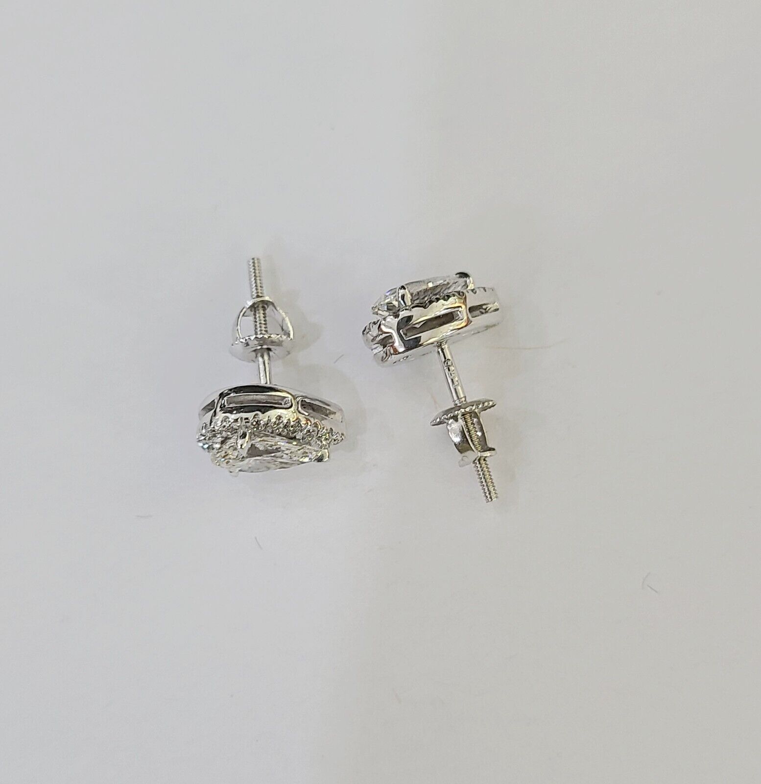 14k White gold Pear Earrings Diamond screw - back Lab Created Women Men Studs - Reva Jeweler