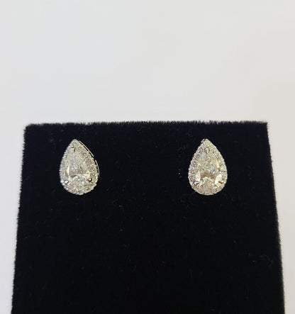 14k White gold Pear Earrings Diamond screw - back Lab Created Women Men Studs - Reva Jeweler