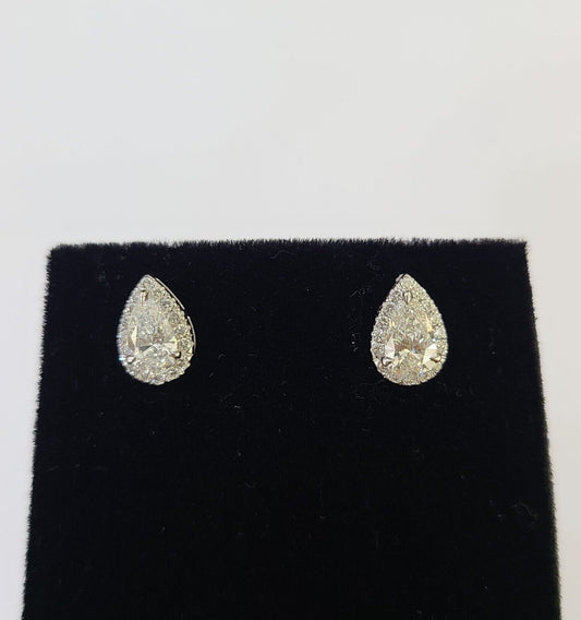 14k White gold Pear Earrings Diamond screw - back Lab Created Women Men Studs - Reva Jeweler