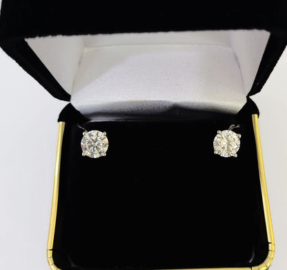 14k White gold Round Earrings Diamond screw - back Lab Created Women Men Studs - Reva Jeweler