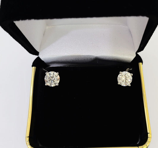 14k White gold Round Earrings Diamond screw - back Lab Created Women Men Studs - Reva Jeweler