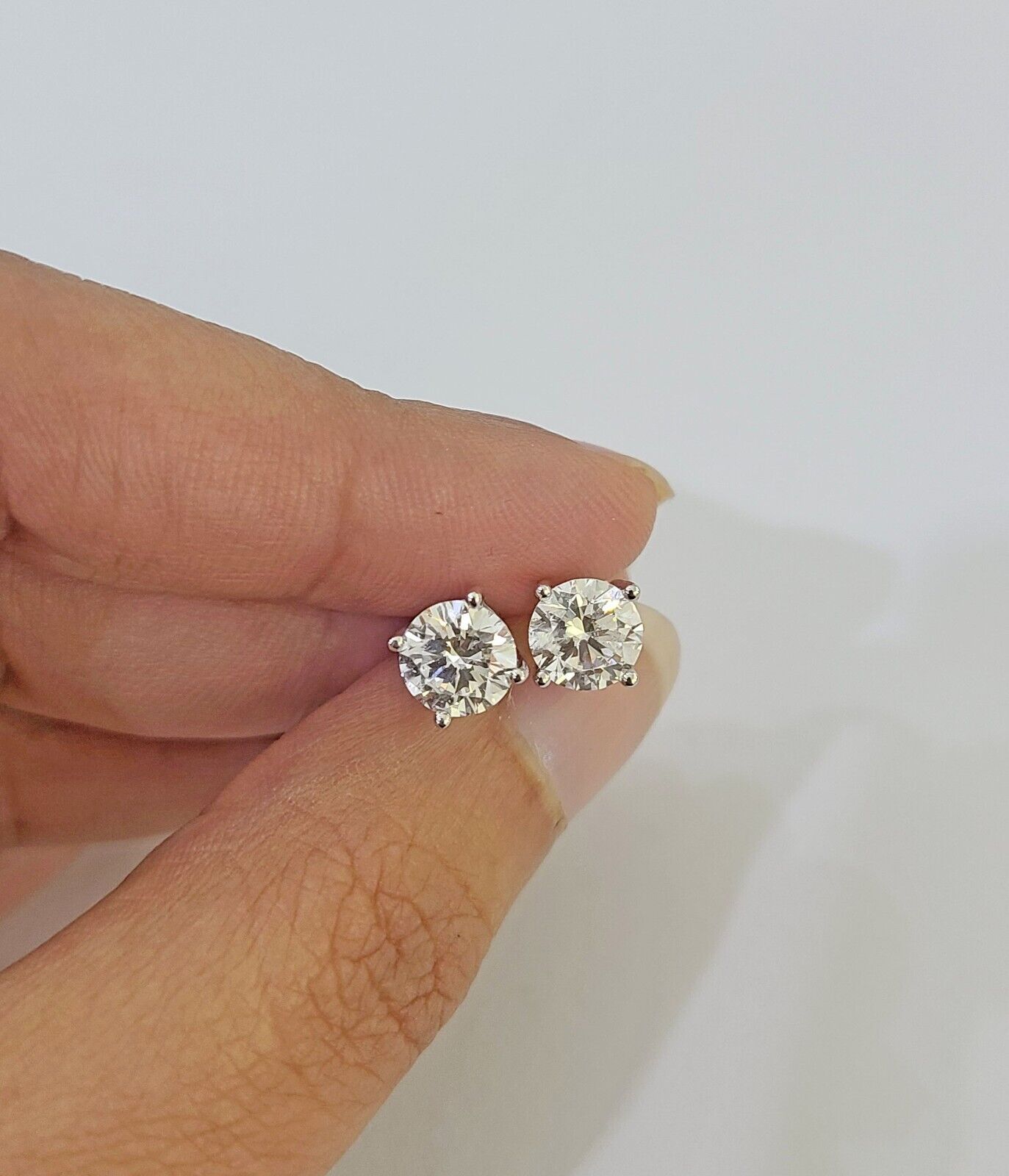 14k White gold Round Earrings Diamond screw - back Lab Created Women Men Studs - Reva Jeweler
