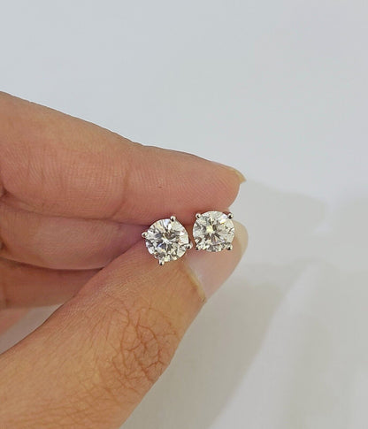 14k White gold Round Earrings Diamond screw - back Lab Created Women Men Studs - Reva Jeweler