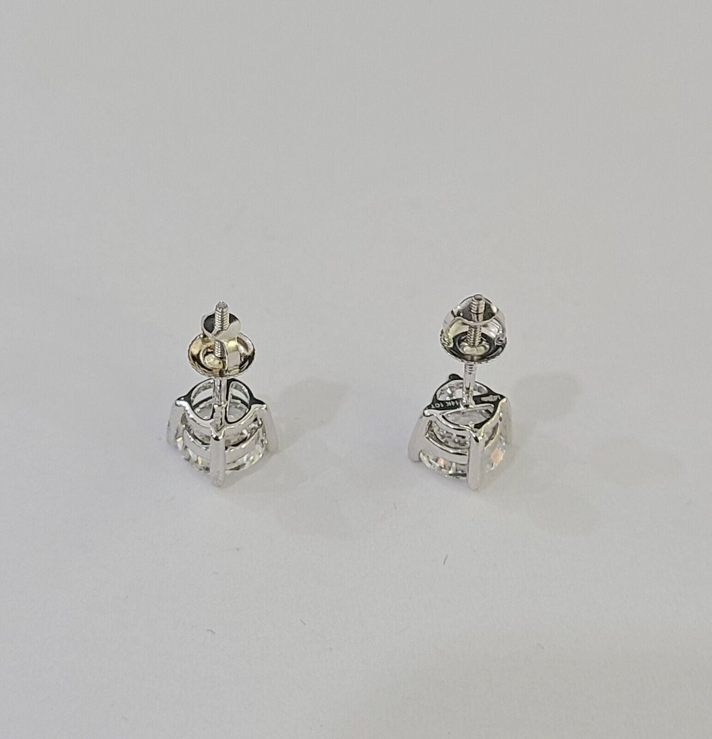 14k White gold Round Earrings Diamond screw - back Lab Created Women Men Studs - Reva Jeweler