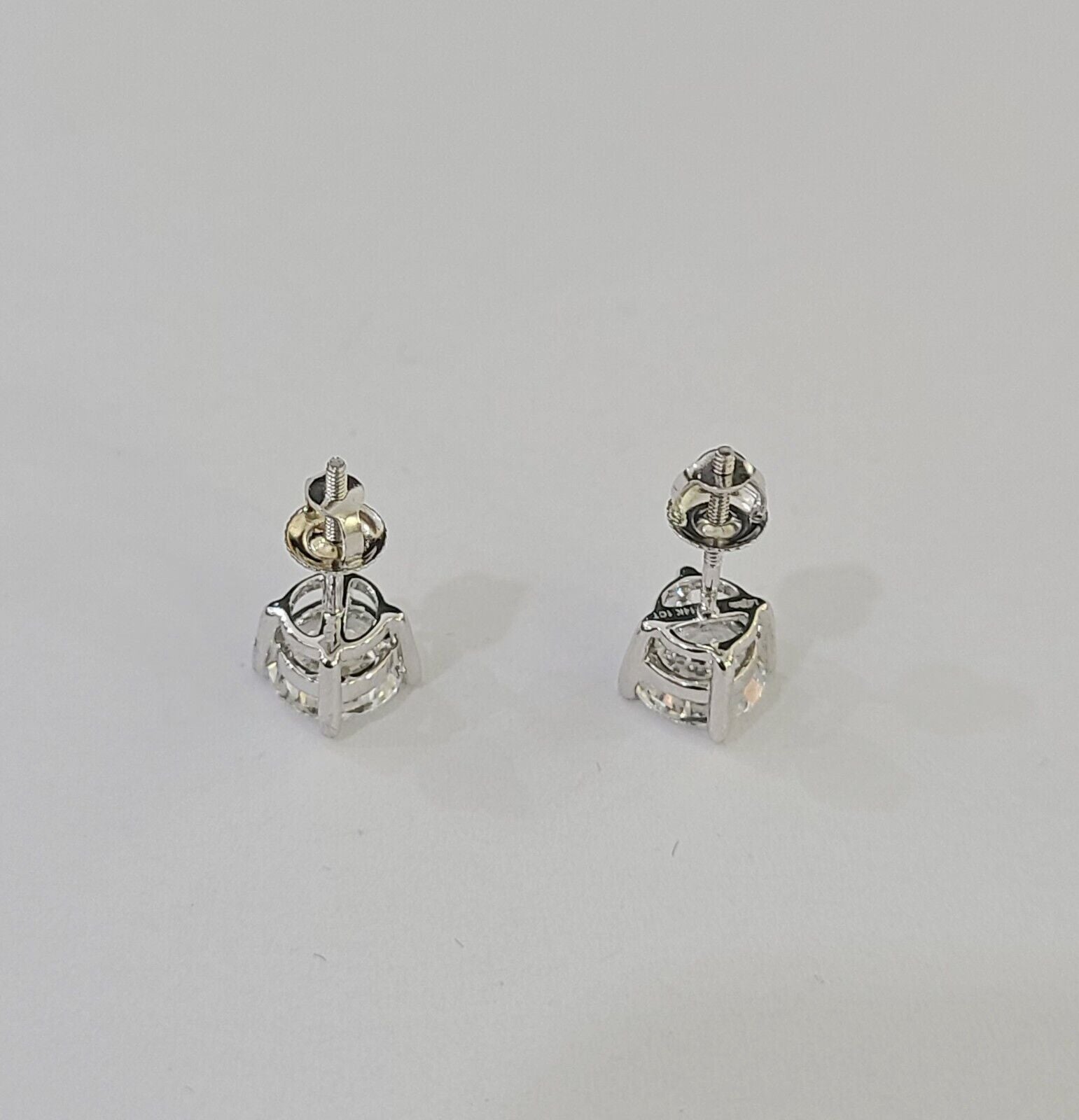14k White gold Round Earrings Diamond screw - back Lab Created Women Men Studs - Reva Jeweler