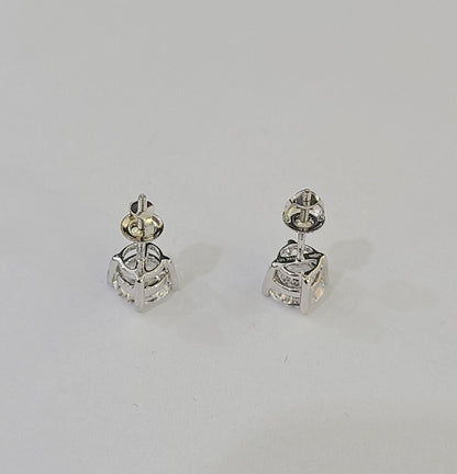 14k White gold Round Earrings Diamond screw - back Lab Created Women Men Studs - Reva Jeweler