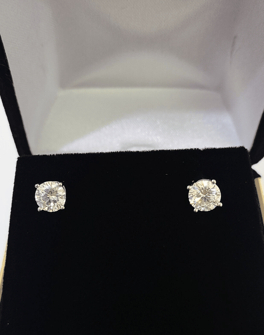 14k White gold Round Earrings Diamond screw - back Lab Created Women Men Studs - Reva Jeweler