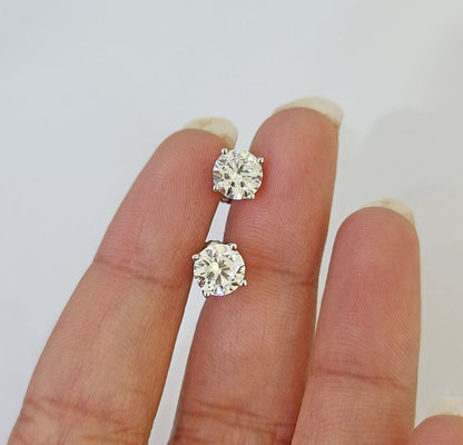 14k White gold Round Earrings Diamond screw - back Lab Created Women Men Studs - Reva Jeweler