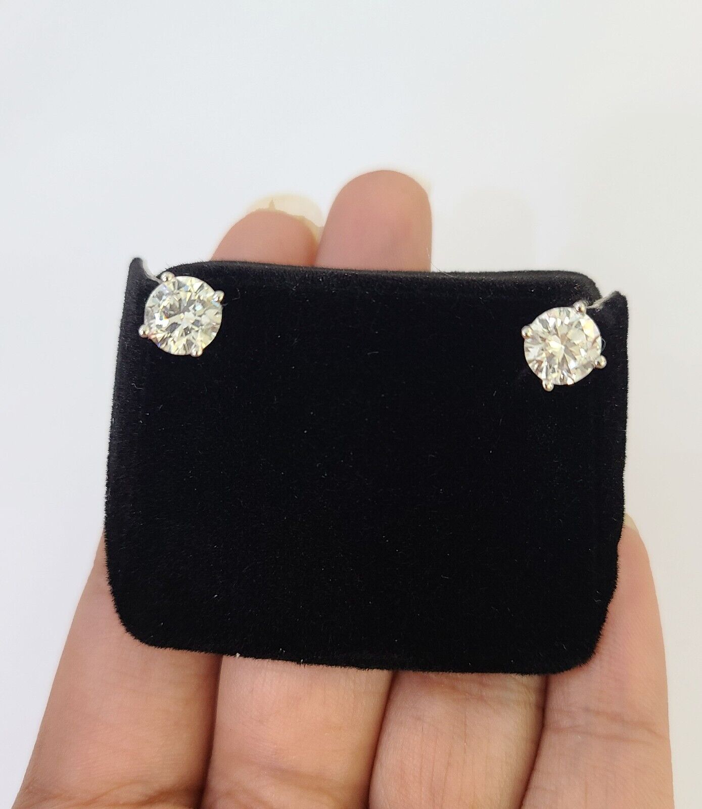 14k White gold Round Earrings Diamond screw - back Lab Created Women Men Studs - Reva Jeweler