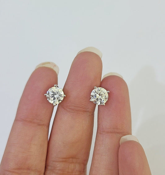 14k White gold Round Earrings Diamond screw - back Lab Created Women Men Studs - Reva Jeweler