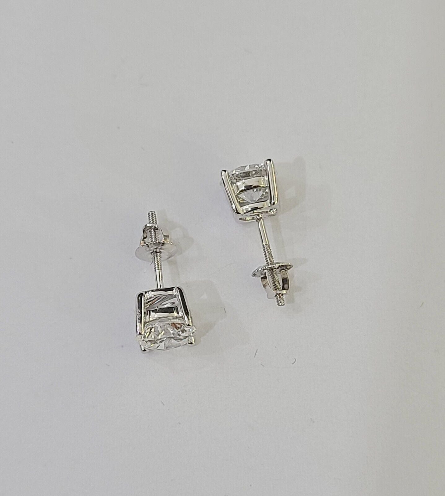 14k White gold Round Earrings Diamond screw - back Lab Created Women Men Studs - Reva Jeweler