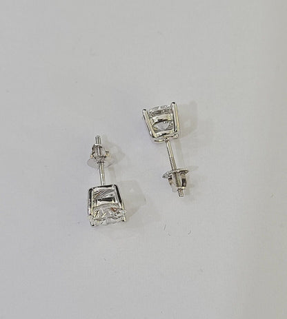 14k White gold Round Earrings Diamond screw - back Lab Created Women Men Studs - Reva Jeweler