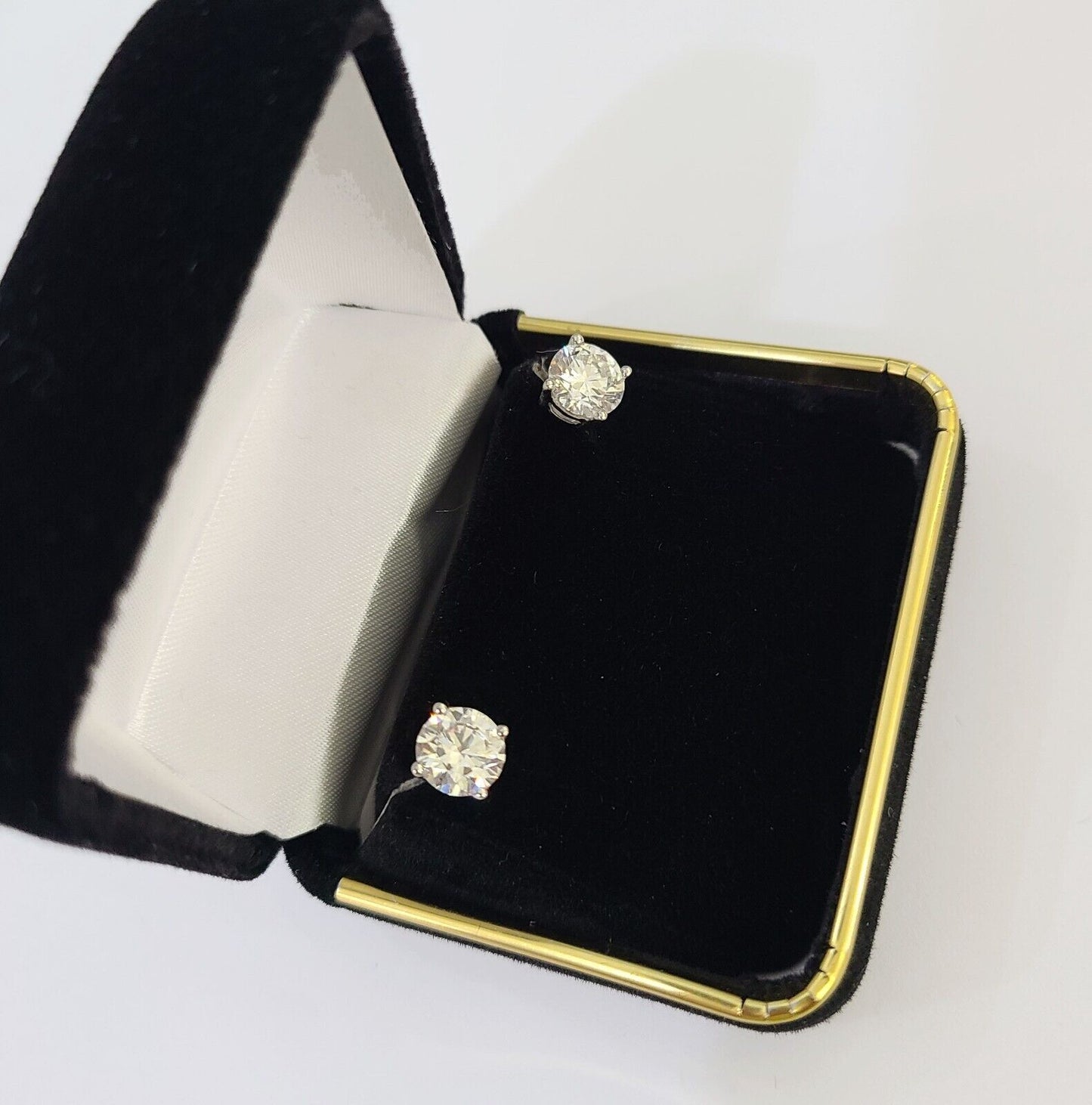 14k White gold Round Earrings Diamond screw - back Lab Created Women Men Studs - Reva Jeweler