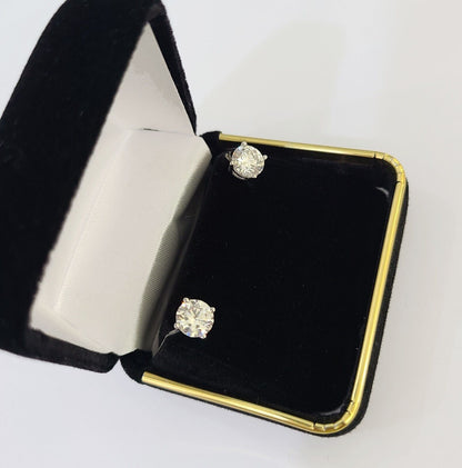 14k White gold Round Earrings Diamond screw - back Lab Created Women Men Studs - Reva Jeweler