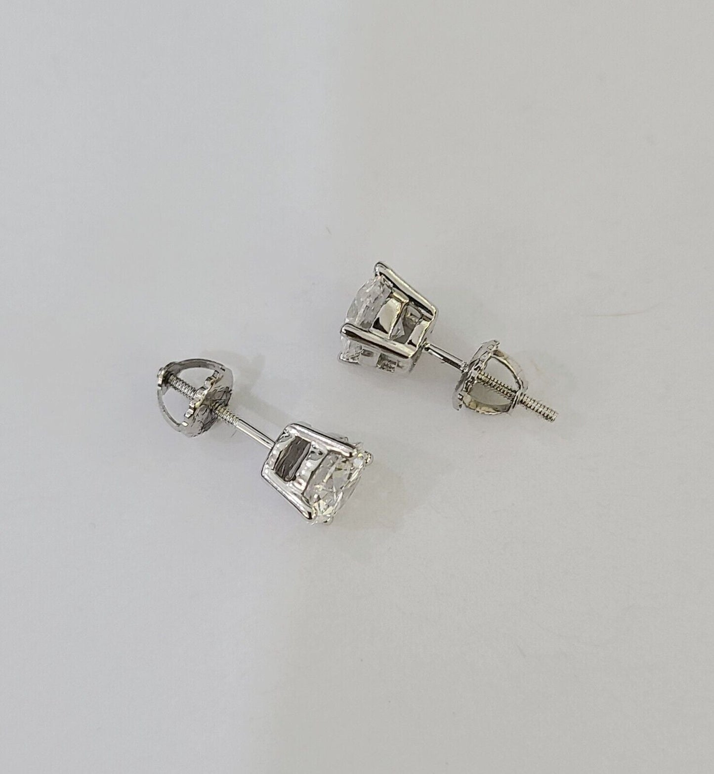 14k White gold Round Earrings Diamond screw - back Lab Created Women Men Studs - Reva Jeweler